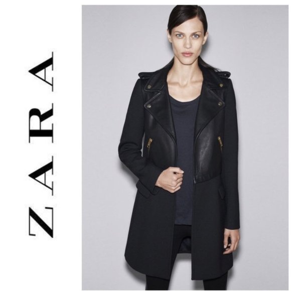Zara Jackets & Blazers - Zara Black Leather Front Moto Zip Coat S